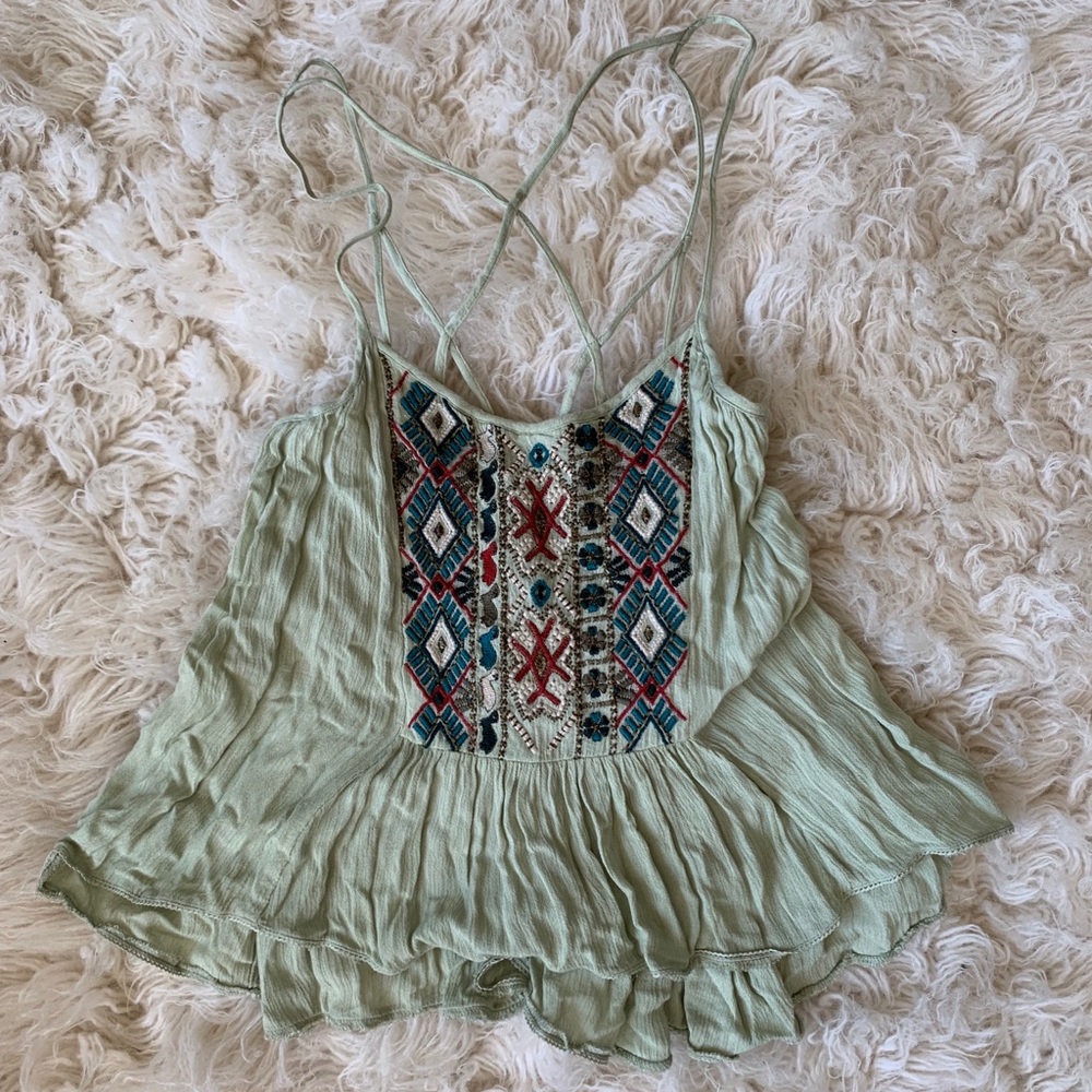 Mint green embroidered tank